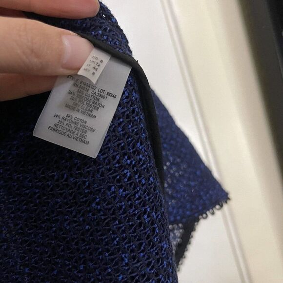 ELIE TAHARI blue knit crochet cardigan blazer sweater size US 8 - Picture 6 of 6